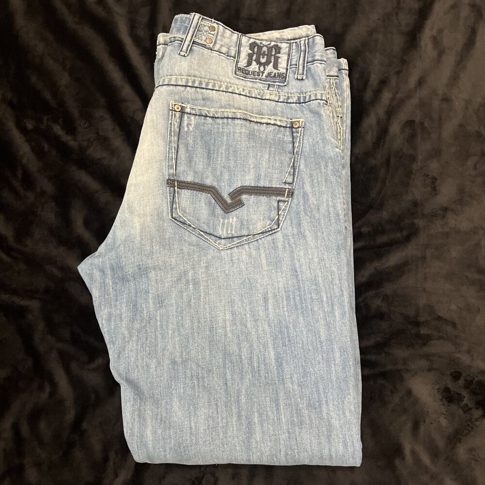 Vintage Request Jeans Mens 36X34 Embroidery Stud Flap Pockets Skate Y2K READ